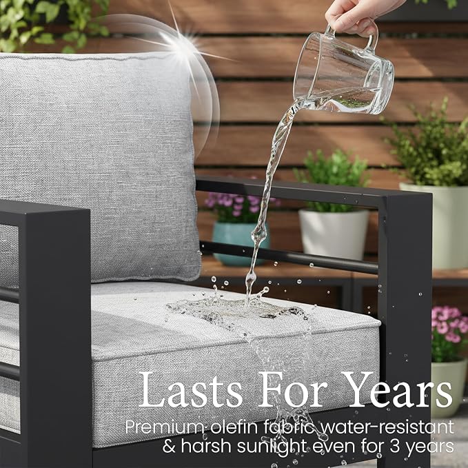 LayinSun Outdoor Aluminum Furniture Set, 4 Pieces Patio Sectional Conversation - Image 3