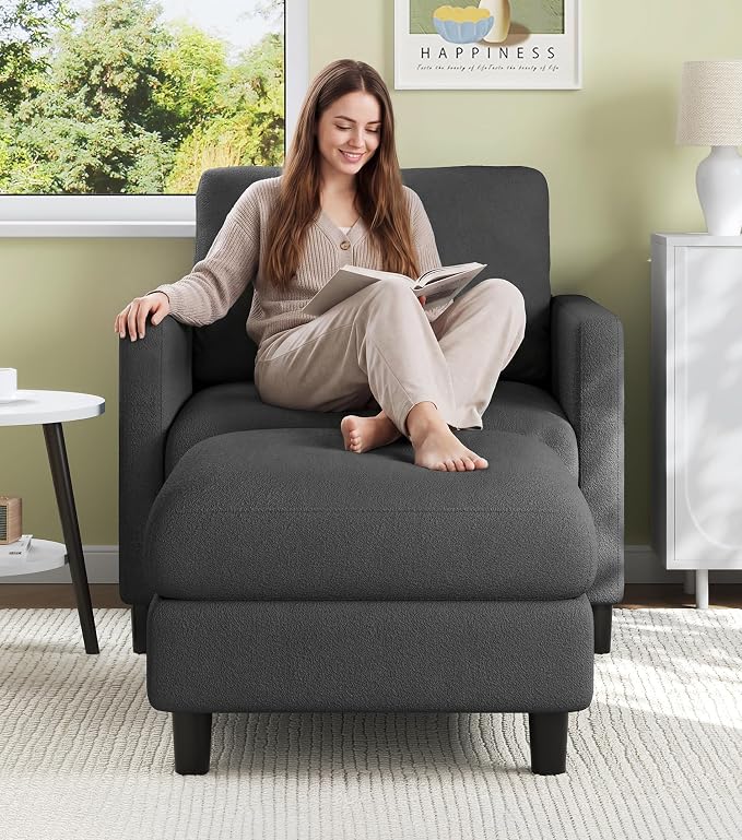 Welzona Sofa Accent Chair with Ottoman, Tool-Free Setup Living Room Accent - Image 3