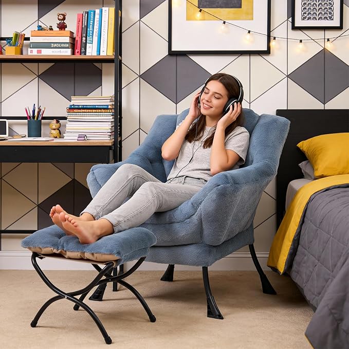 MBOOYOME Lazy Chair with Folding Ottoman, Modern Accent Armchair with Armrests - Image 2