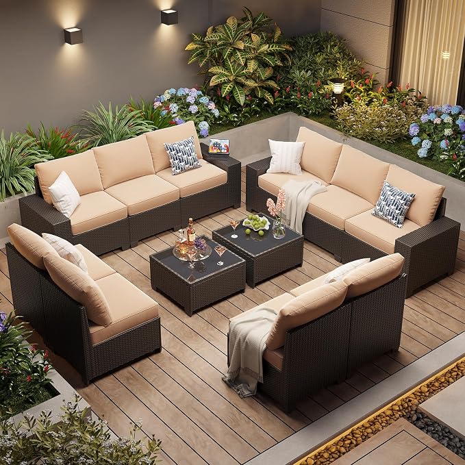 Aoxun Patio Furniture Set, Widen Armrests Wicker Outdoor Sectional - Image 8