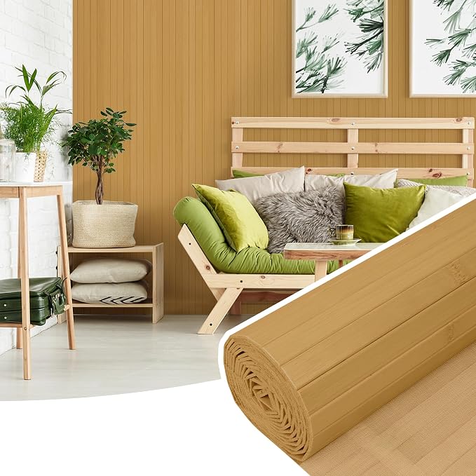 Bamboo Wall Panel for Interior Wall Decor, Renewable Pole Wrap Wainscoting Roll by Inchoco