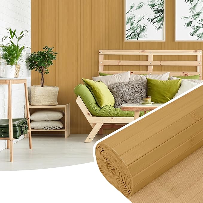 Bamboo Wall Panel for Interior Wall Decor, Renewable Pole Wrap Wainscoting Roll by Inchoco