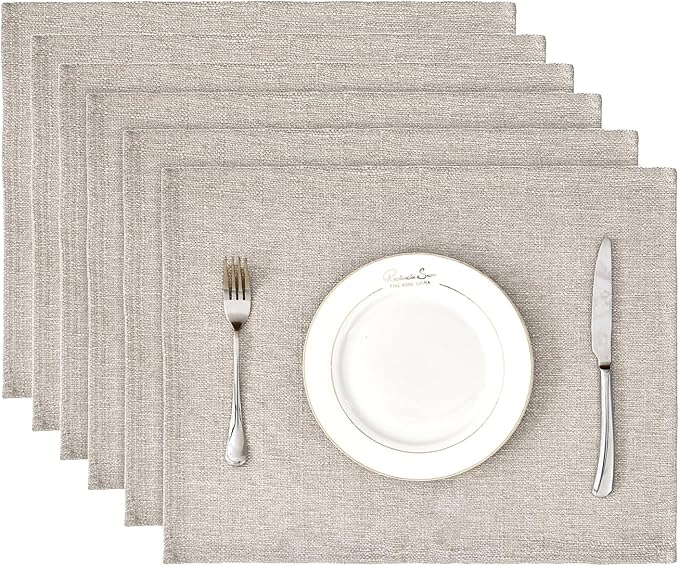 BALCONY & FALCON Placemats Set of 6 Faux Linen Cloth Place Mats Washable by BALCONYFALCON