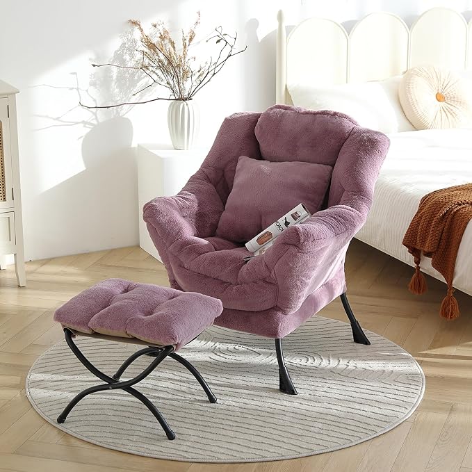 Lazy Chair with Ottoman, Reading Chair with a Pillow, Leisure Sofa Armchair - Image 4