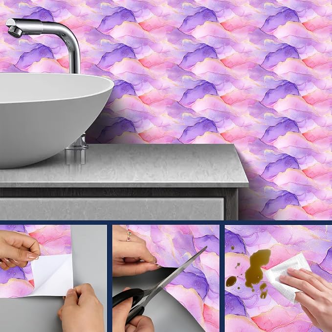 HOMETITUTE Pastel Watercolor Wallpaper Peel and Stick Purple Pink Gradient - Image 4