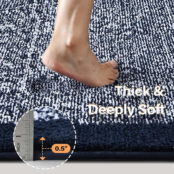 48x24 Long Bathroom Rugs Washable Non Slip, Dark Blue Bath Mat - Image 4