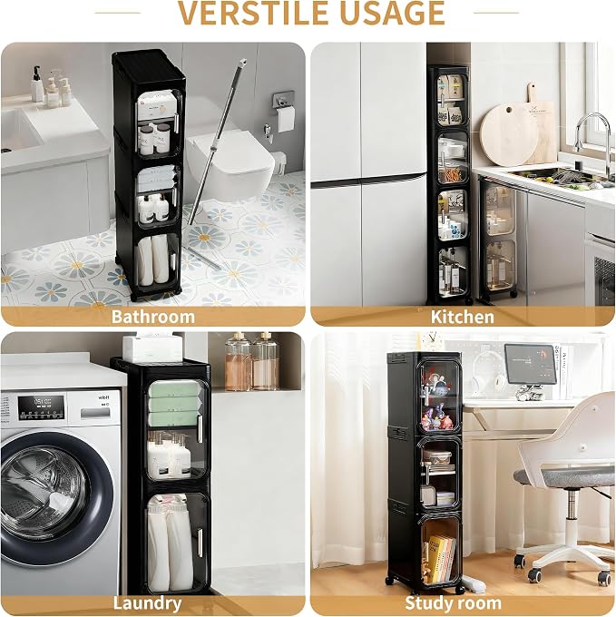 4-Tier Tall Narrow Storage Cabinet, Slim Bathroom Storage Cabinet - Image 5