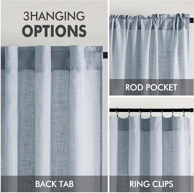 MIULEE Chambray Blue Linen Curtains 72 Inch Length 2 Panels - Image 3