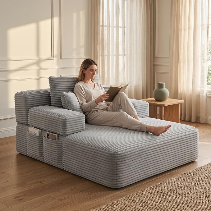 Oversized Boneless Chaise Sofa Bed, Corduroy Chaise Lounge Chair Indoor - Image 11