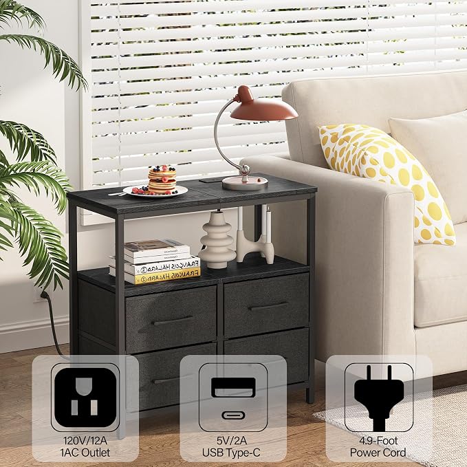 TUTOTAK Large Night Stand with Charging Station, Nightstand with USB and Type-C - Image 4