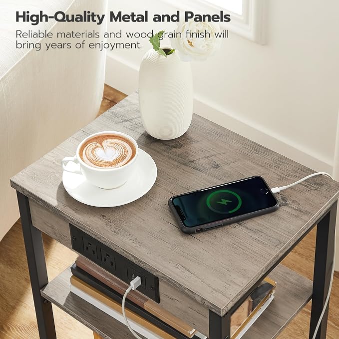 HOOBRO Side Table with Charging Station and USB Port, Small End Table - Image 8