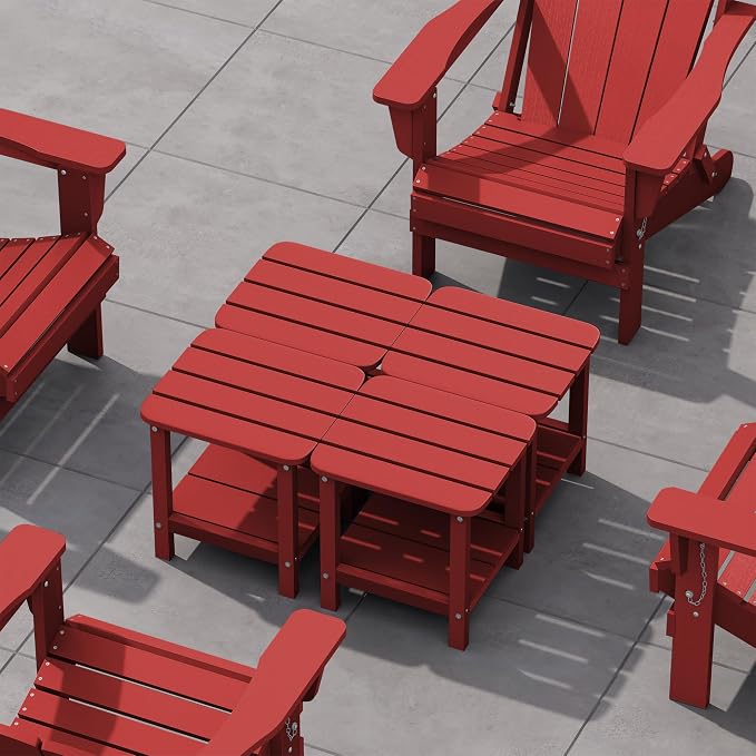 SERWALL Double Adirondack Side Table Set of 4, End Table- Red by SERWALL
