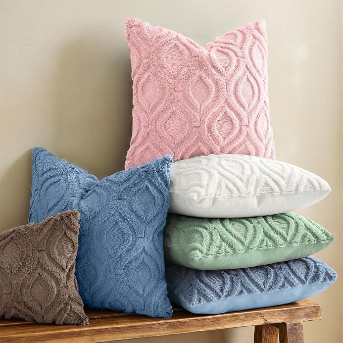 decorUhome Throw Pillow Covers 12x20 Inch Set of 2, Soft Plush Faux Wool Pink - Image 2