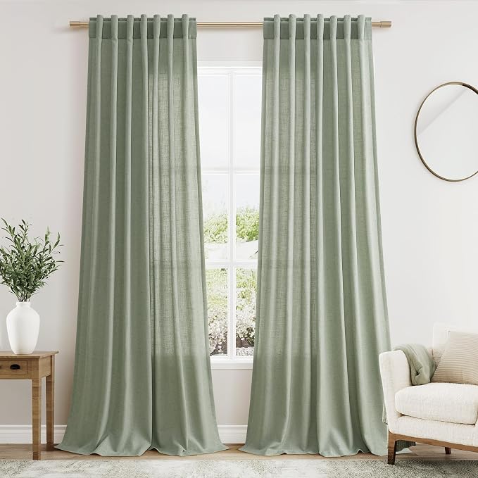 Nanspring Desert Sage Linen Curtains 108 Inches Long by Nanspring