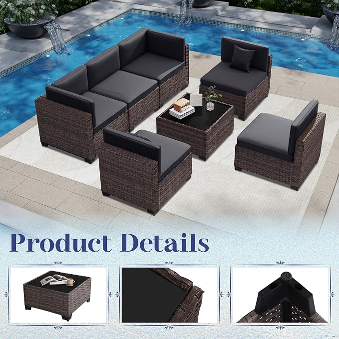 KIGOTY 14-Piece Patio Furniture Set, All-Weather PE Rattan Outdoor Sectional - Image 4