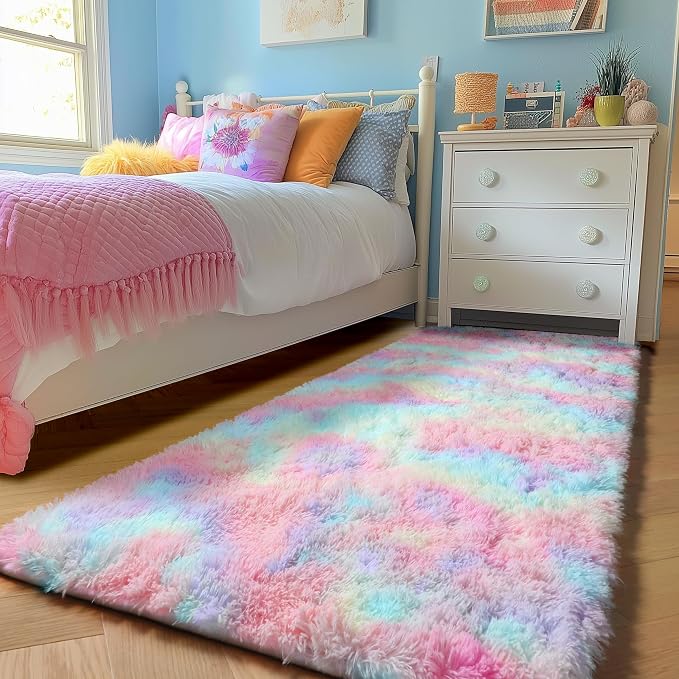 PAGISOFE Rainbow Runner Rugs for Girls Bedroom Hallway Plush Fluffy Rug 2x6 Ft by PAGISOFE
