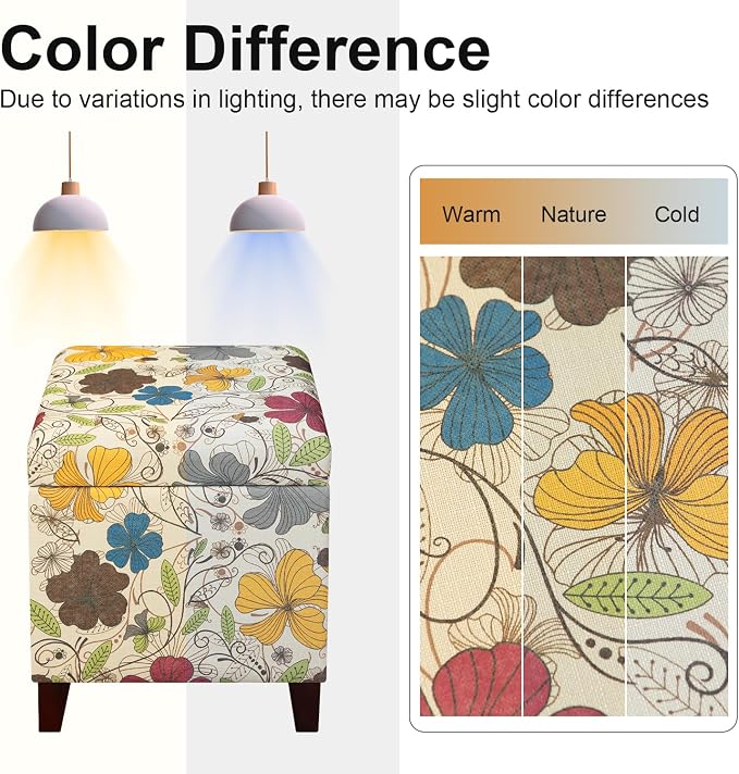 Adeco 18 Inch High Cube Ottoman Storage, Floral Printed Linen Chair Foot Stools - Image 10