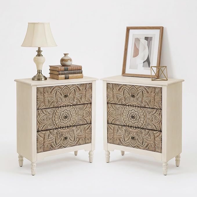 SUNBURY Vintage Wooden Nightstand Set 2, Wood Accent Table by SUNBURY