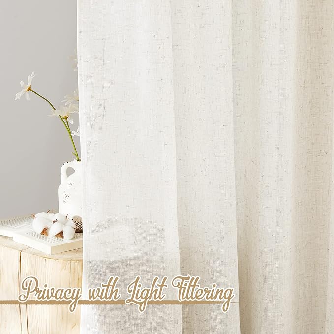 NICETOWN Natural Linen Curtains & Drapes 72 inches Length, Grommet Privacy - Image 3