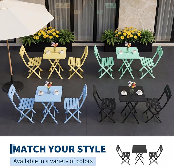 GarveeTech 3-Piece Folding Bistro Set, Heavy Duty Outdoor Patio Furniture - Image 7