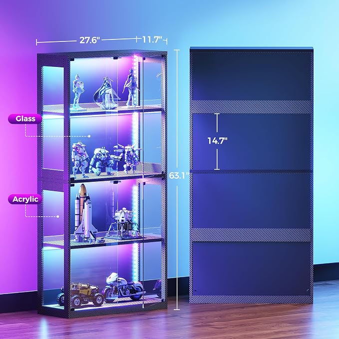 AODK 2 Pack Display Case with Glass Door, RGB Light Display Cabinet - Image 2