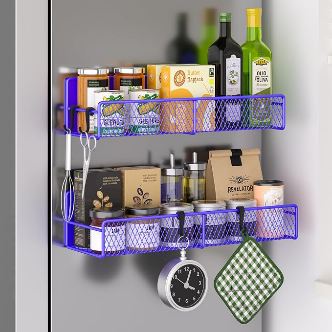 Magnetic Spice Rack for Refrigerator, 2 Pack 100% Metal Strong Magnet Shelf by DTUQYX