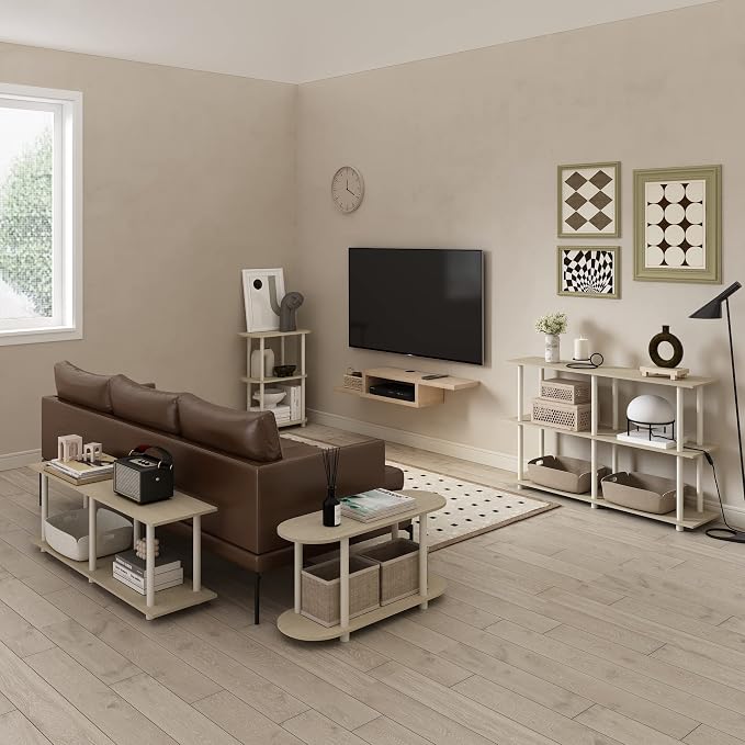 Furinno Turn-N-Tube No Tools Modern Rectangle Side Table, Bauhaus Oak/Beige - Image 3