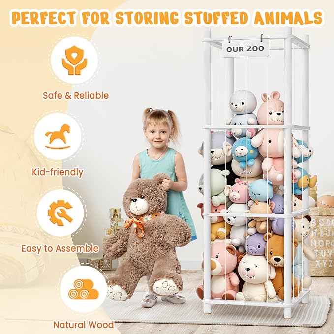 Woodure Stuffed Animal Storage & Organizer, Wooden Cute Zoo Toy Holder - Image 2