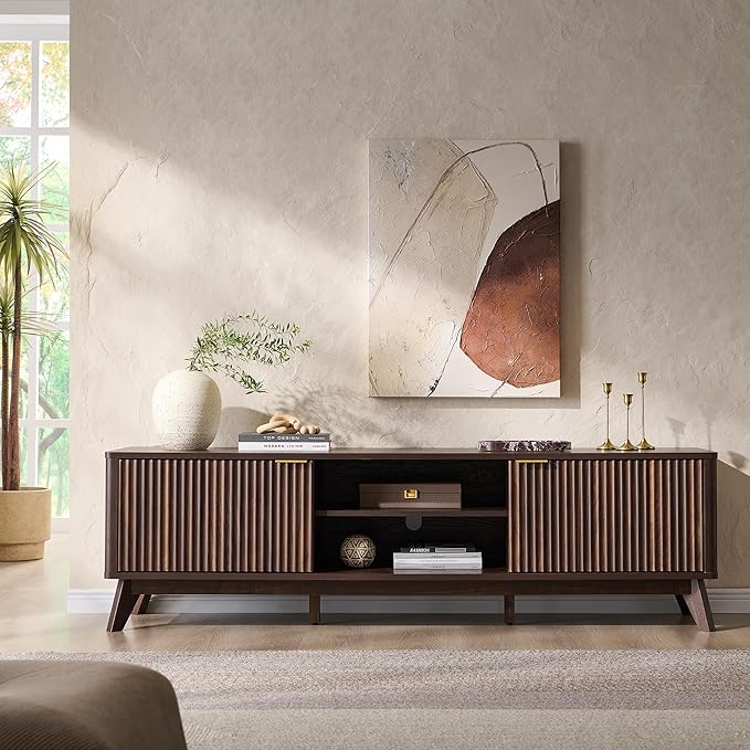 OKD 70" Mid Century Modern Fluted TV Stand, Entertainment Center, Media Console - Image 2