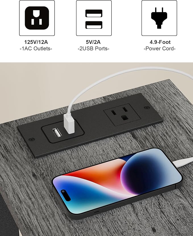 TUTOTAK Small End Table with Charging Station, Narrow Side Table with USB Ports - Image 7