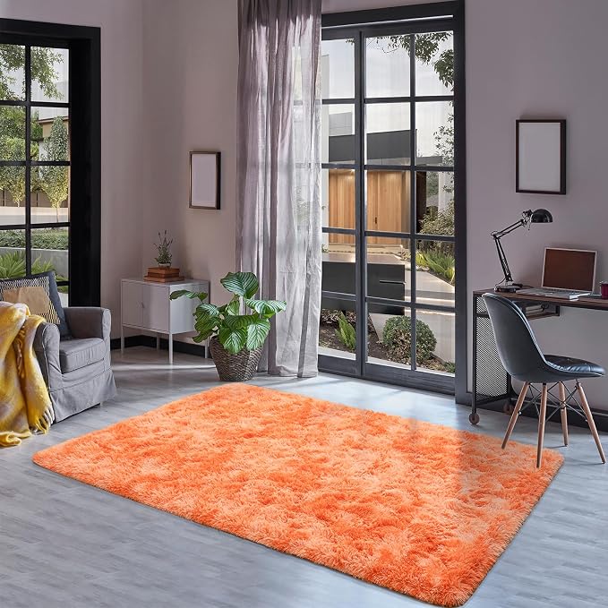 Goideal Fluffy Rug for Bedroom Living Room, 5x7 Orange Area Rugs, Faux Fur Shag - Image 4