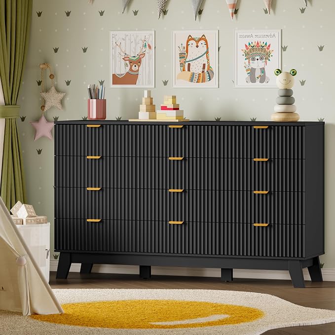 BORNOON 57" Wide Dresser for Bedroom, 12-Drawer Fluted Dresser - Image 7