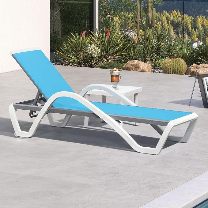 PURPLE LEAF Patio Chaise Lounge Chair Set Outside Aluminum Plastic Stackable by PURPLELEAF