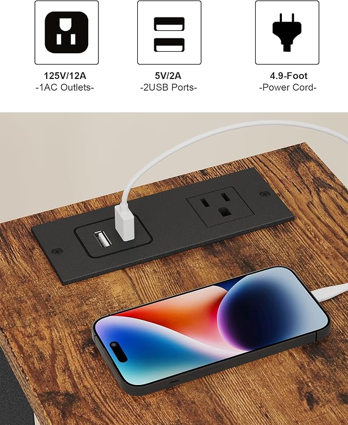 TUTOTAK Small End Table with Charging Station, Narrow Side Table with USB Ports - Image 8