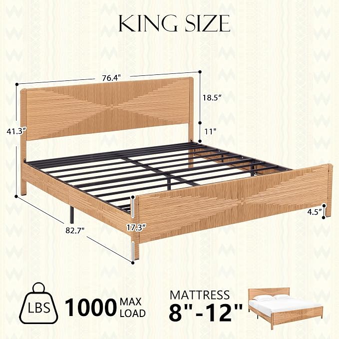 Yechen Hand-Woven PE Rattan King Bed Frame - Image 2