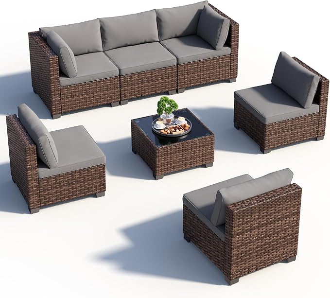 Qsun 7 Pieces Patio Furniture Set, Outdoor Sectional Rattan Sofa Set, Wicker - Image 8