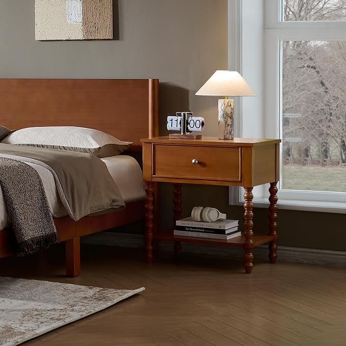 AMERLIFE 24" Wooden Nightstand Set of 2, Vintage Bedside Table - Image 8