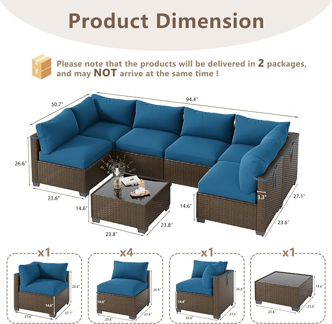 LOUVIXA 7 Piece Outdoor Patio Furniture Set, Outdoor Sectional Sofa, Wicker - Image 2