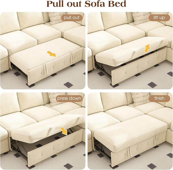 Ihanherry Modular Convertible Sectional Sofa Bed, Reversible Chaise & Storage - Image 8