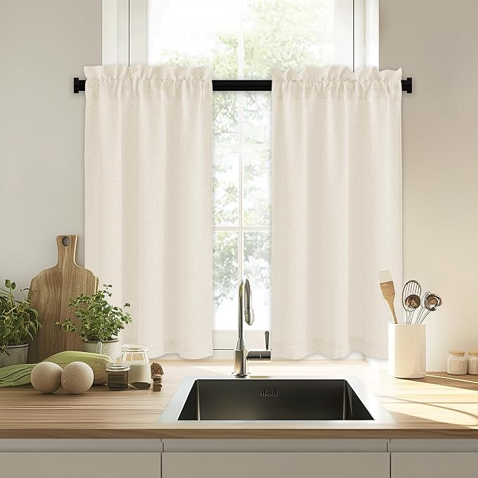 RYB HOME Cafe Curtains 24 inches Length, Linen Sheer Short Curtains - Image 7