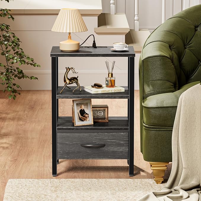 SUPERJARE Nightstand with Charging Station, Bed Side Table with Adjustable - Image 7