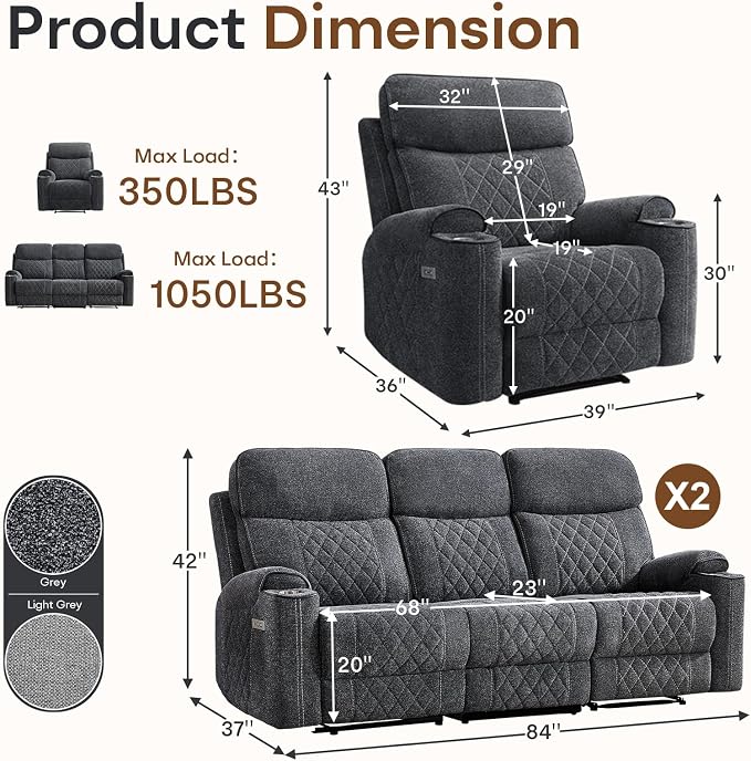 HAOMARKETS 3-Piece Power Recliner Sofa Set - Image 2