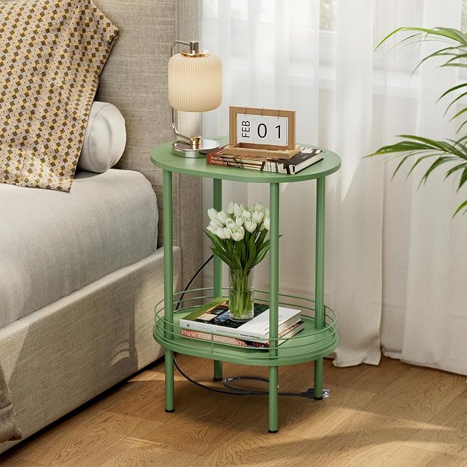 DGSANDGO Green Side Table with Charging Station, Side Tables Living Room - Image 3