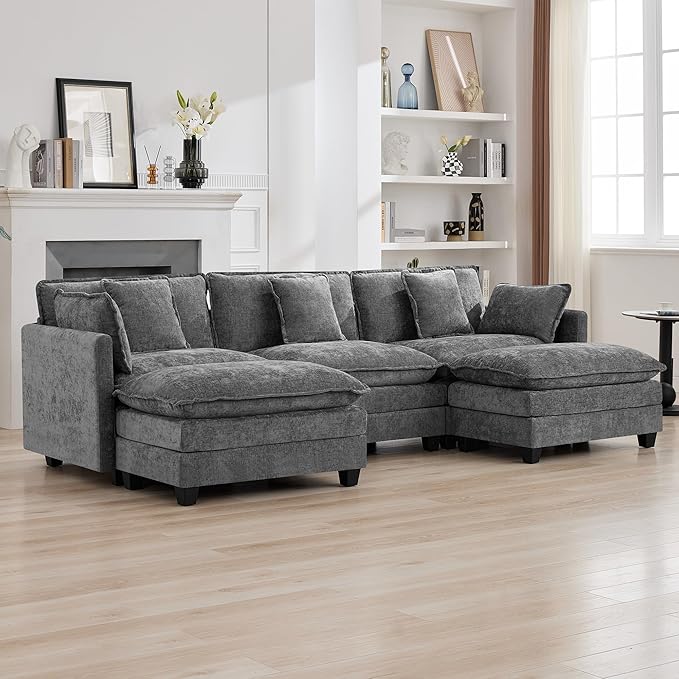 111'' Sectional Cloud Deep Seat Couch, Oversized Chenille U Shaped Sectional by WUTUTUEE