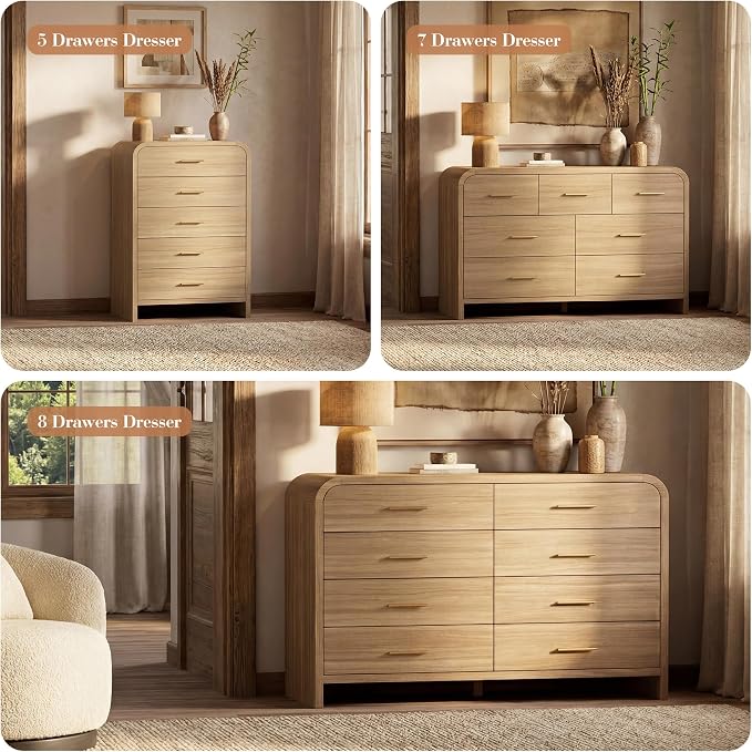 Curved 8-Drawer Dresser for Bedroom, 53.82" Wide Modern Chest of Drawers - Image 9