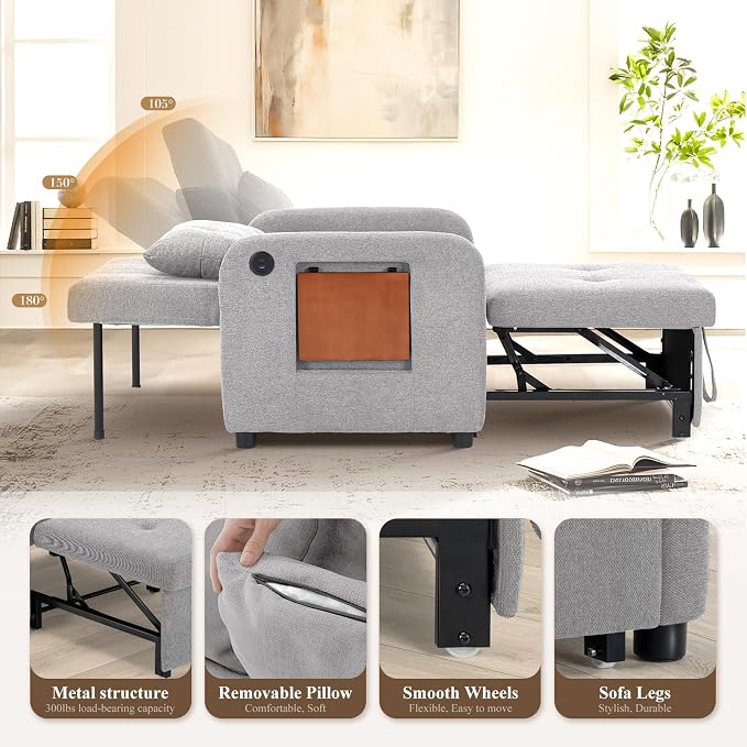 Convertible Sleeper Chair-Fabric Futon Sofa Bed, Single Sleeper Sofa, Small - Image 5
