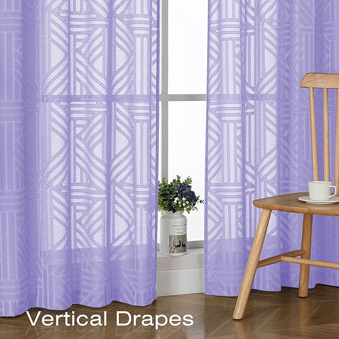 Simplebrand Lavender Semi Sheer Curtains 45 Inch Length 2 Panels, Geometric - Image 5