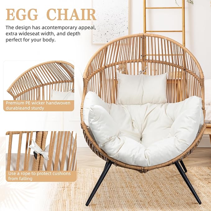 Vongrasig Outdoor Wicker Egg Chair PE Rattan Chair - Image 4
