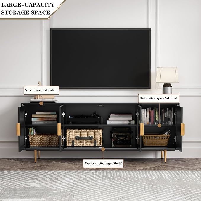 ARTPOWER TV Stand with Storage, Under TV Cabinet with Glass Door, TV Console - Image 3