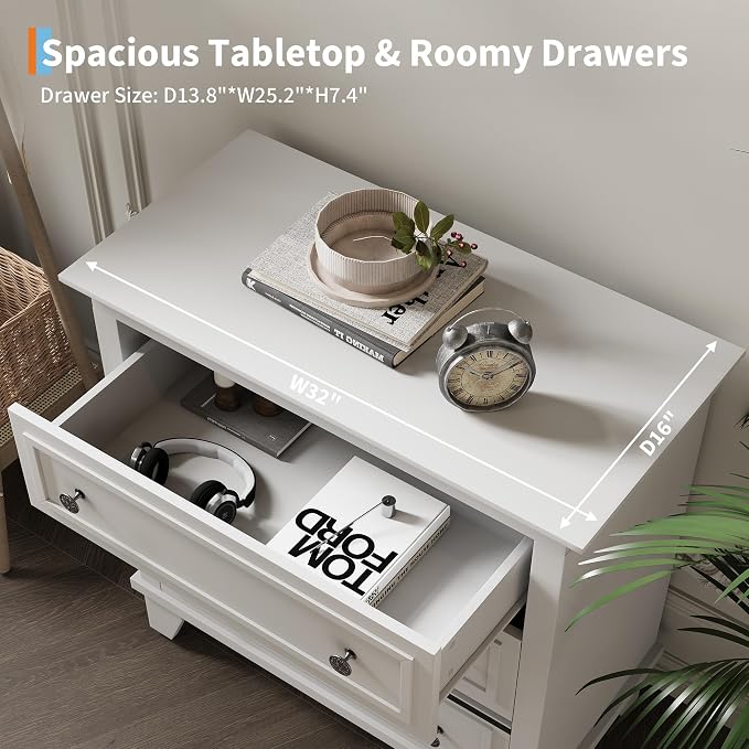 IDEALHOUSE 3 Drawer Dresser, Wooden Storage Chest of Drawers - Image 5